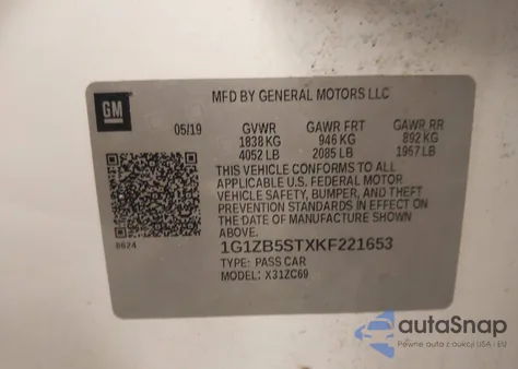 2019 Chevrolet Malibu 1Ls from USA, damaged, VIN 1G1ZB5STXKF221653